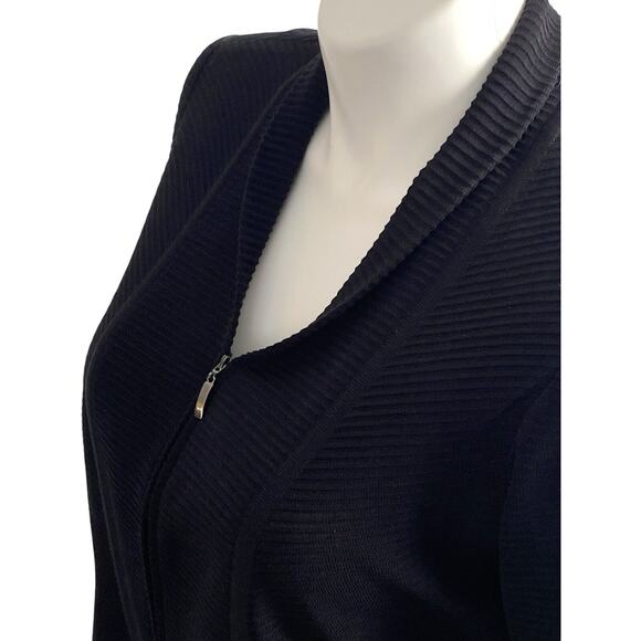 Exclusively Misook Textured Full Zip Sweater Cardigan Black XL Petite - Picture 5 of 7